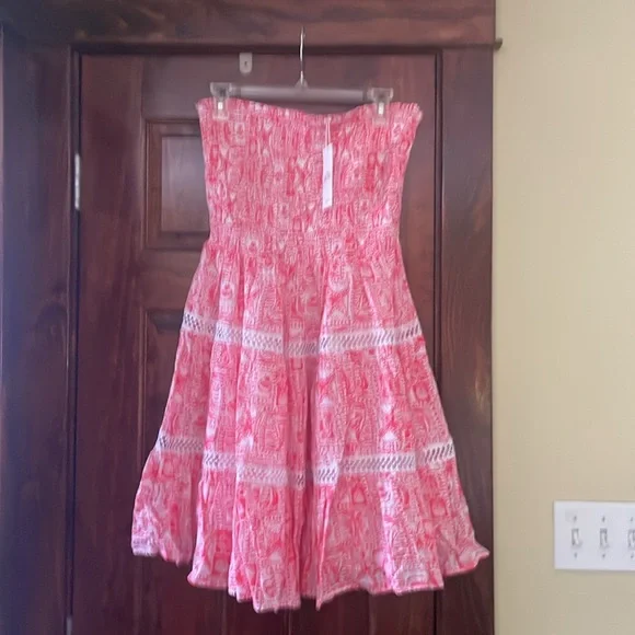 Strapless Pink Patterned Dress - Picture 2 of 4